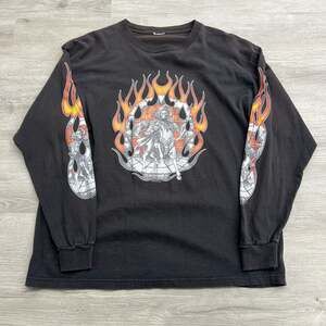 Vintage 2003 Hollister July 4th Run Motorcycle Biker Long Sleeve Shirt Grim Reap